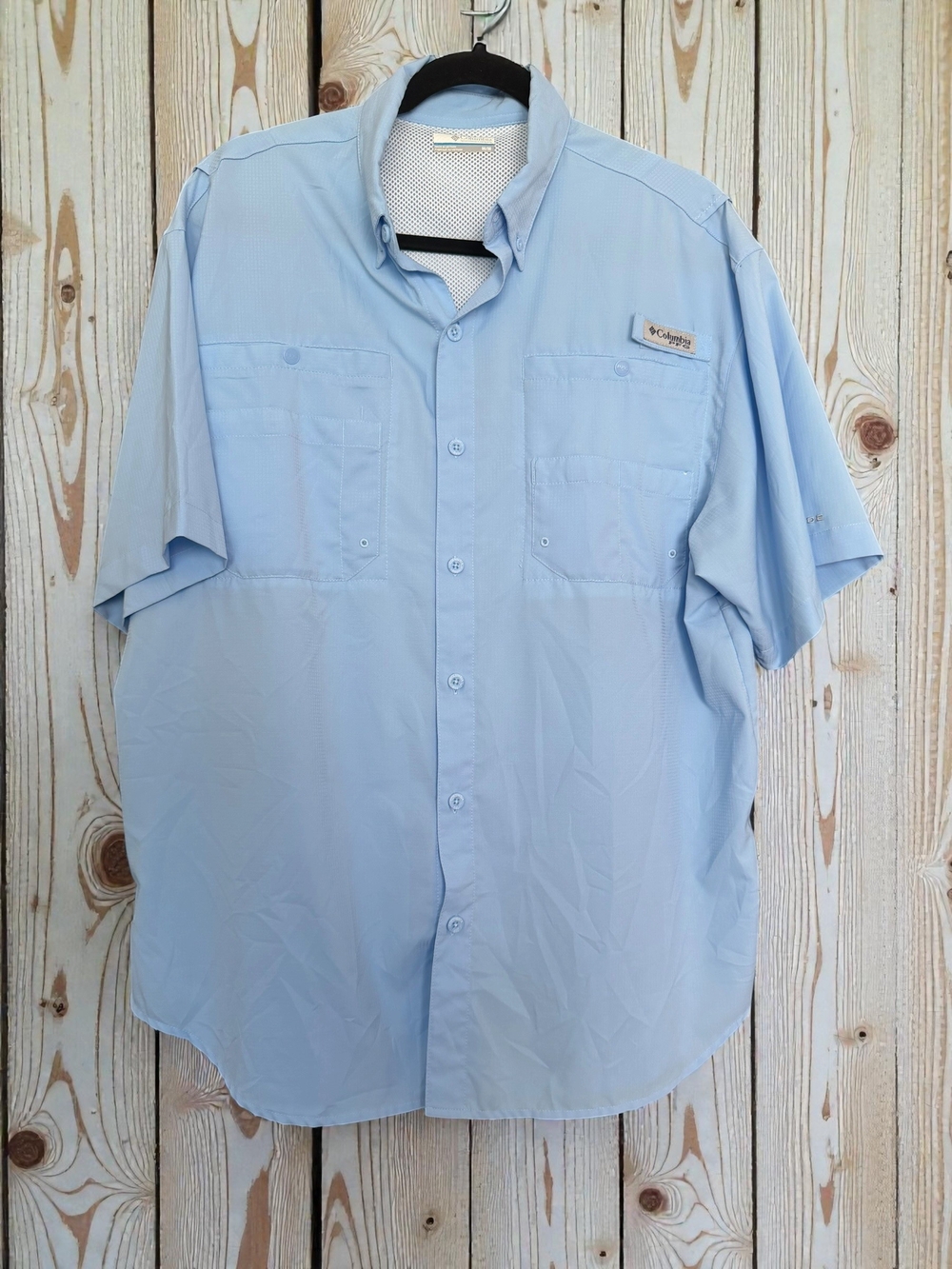 Columbia PFG Omni-Shade Fishing Shirt Men’s Medium Blue Short Sleeve Vented